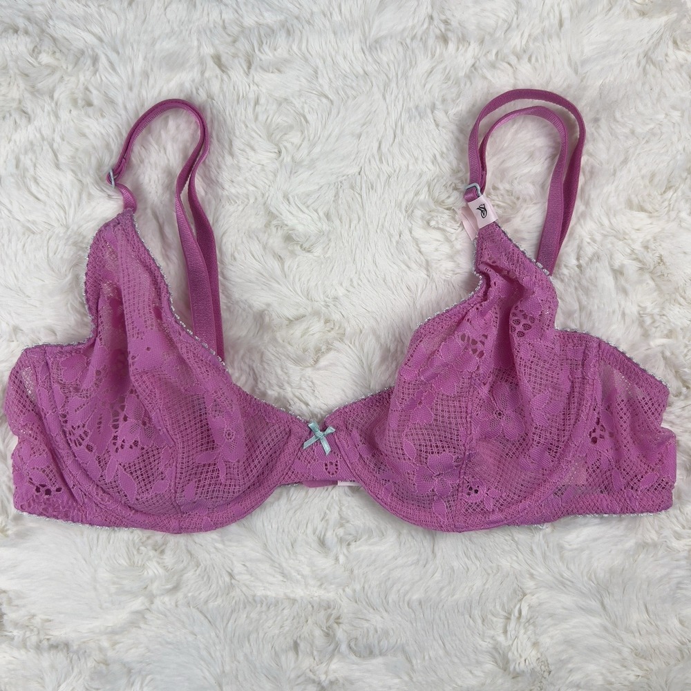 Victoria's Secret Tease Unlined Lace Demi Bra Hot Pink Underwire Size 36D‎ NWT